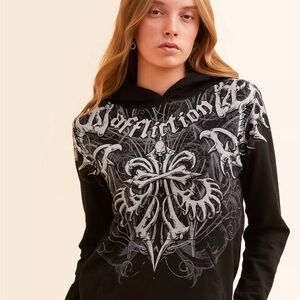 Affliction Women's Black and Gray Graphic Hoodie New with tag